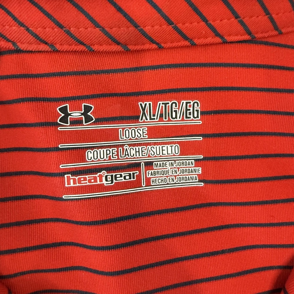 Under Armour Polo Shirt Mens XL Red Striped Short Sleeve Collared HeatGear Golf - Picture 2 of 5